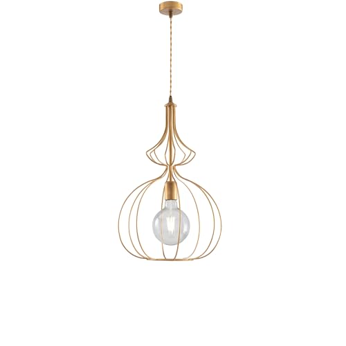 Sospensione Industrial 1 Luce Gabbia Ferro Laccato Oro Serie Olimpia