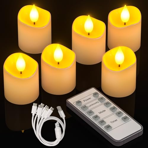 Yme Candele A Led Ricaricabili Con Funzione Timer, Telecomando, 6 Pezzi Elettrici, Ricaricabili, Per Camere, Camera Da Letto, Natale, Decorazione Stag
