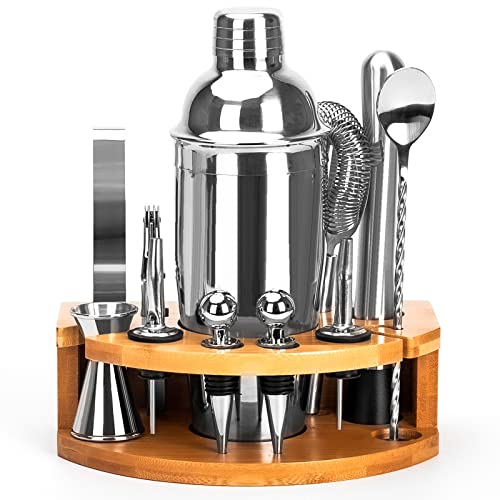 Set Cocktail, Kit Cocktail Professionale In Acciaio Inossidabile Da 12 Pezzi, Shaker Da 750 Ml, Kit Barman Con Supporto In Legno Per La Casa O Il Bar,