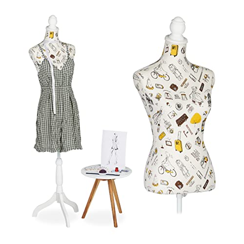 Relaxdays Manichino Sartoriale Da Donna, Regolabile In Altezza Fino A 167 Cm, Busto Da Sarta Da Cucito, Sartoria, Crema, 50% Poliestere 30% Plastica 2
