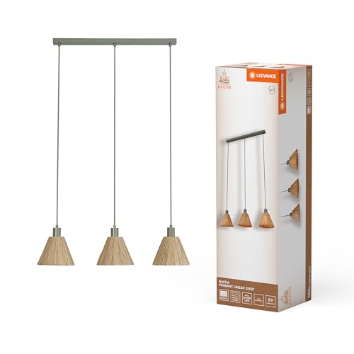 Ledvance A 3 Luci Decor Raffia Verde Lineare In Rafia E Metallo, E27, Lunghezza 845 Mm, Paralume In Materiale Riciclato, Sostenibile Grazie Alla Sorge