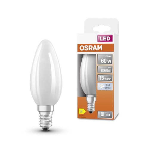 Osram Led Star Classic Nella Classica Forma Mini Candela, Bianca, Luce Bianca Fredda (4000 K) Da 5,5 W / 806 Lm, Realizzata In Vetro Smerigliato Senza