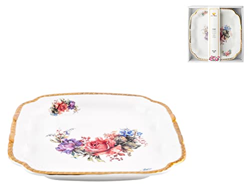 Royal Norfolk 8908700 Centrotavola Decoro Fiori Rosa, Porcellana, Cm 22 X 3 H, Porcelain, Bianco