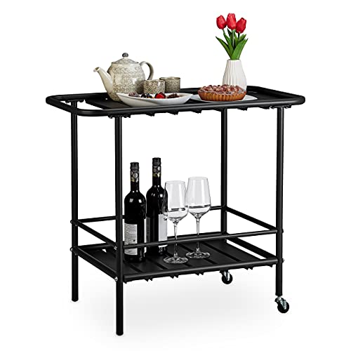 Relaxdays Carrello Minibar, Da Cucina O Giardino, Ruote Girevoli, Stile Moderno, In Acciaio, Hlp 72X45X80,5 Cm, Nero, 1 Pz