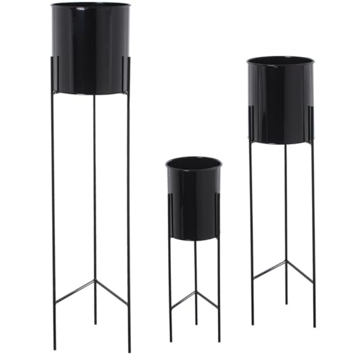 Alexandra House Living Set Di Fioriere In Metallo Nero Con Supporto (3 Pezzi)