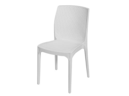 H&H Sedia Senza Bracciolo, Polyrattan, Bianco, Medium