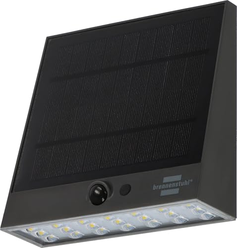 Brennenstuhl Solar Led Faro Sol 1000 Lampada Da Parete Piana/Led Per Esterni Con Rilevatore Di Movimento (Ip54, 1000Lm, 4 Diverse Modalità Di Illumina