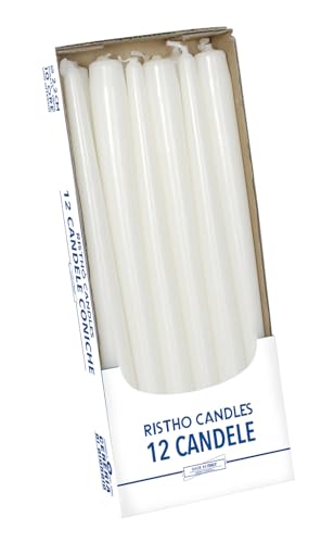 Candele Coniche, Bianco, Diametro 2.2 Cm, Altezza 30 Cm, 12 Pezzi