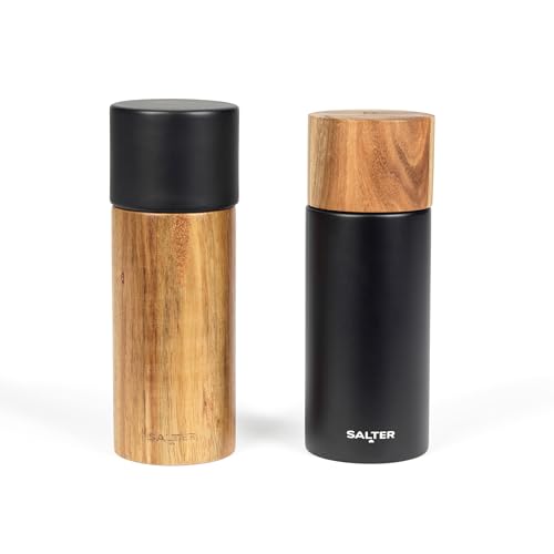 Salter Bw12068Eu7 Toronto Pepper Set – Macinino In Legno Per Sale E Pepe Intero, Meccanismo Di Macinazione In Ceramica, Macinaspezie Con Grana Regolab