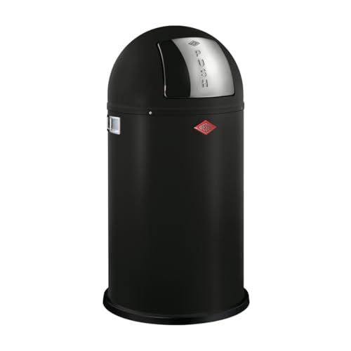 Wesco Pushboy, Pattumiera In Colore Nero Opaco, Lamiera D'Acciaio Verniciata A Polvere, Volume 50 Litri, Grande Aletta In Acciaio Inox, Contenitore In