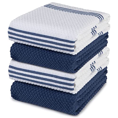 Sticky Toffee Asciugamani Da Tè In Cotone Al 100% | Set Di 4 Asciugamani Da Cucina | 40,6 X 71 Cm | Blu | Assorbente Panni Da Cucina Bar Ristorante