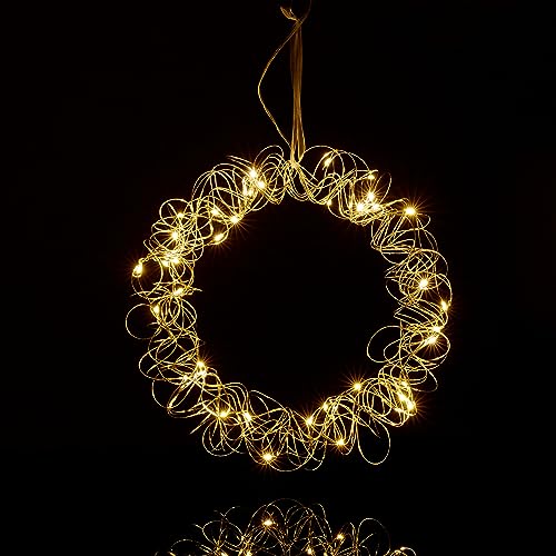 Relaxdays Ghirlanda Con Luci A Led, Decorazione Interna Per Finestra, Da Appendere, Cerchio Luminoso, Ø 30 Cm, Argento, Ferro, Rame