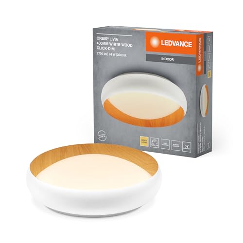 Ledvance Led Orbis Livia Con Anello In Metallo, Decoro Bianco/Legno, 24W, 1200Lm, 3000K, 430Mm, 830 Bianco Caldo Amichevole, Dimmerabile In 3 Livelli 