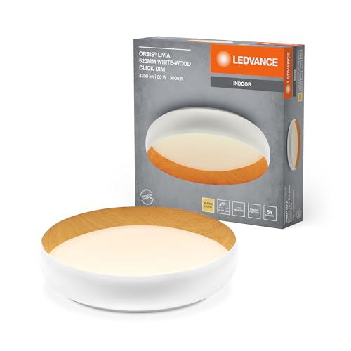 Ledvance Led Orbis Livia Con Anello In Metallo, Decoro Bianco/Legno, 36W, 2000Lm, 3000K, 520Mm, 830 Bianco Caldo Amichevole, Dimmerabile In 3 Livelli 
