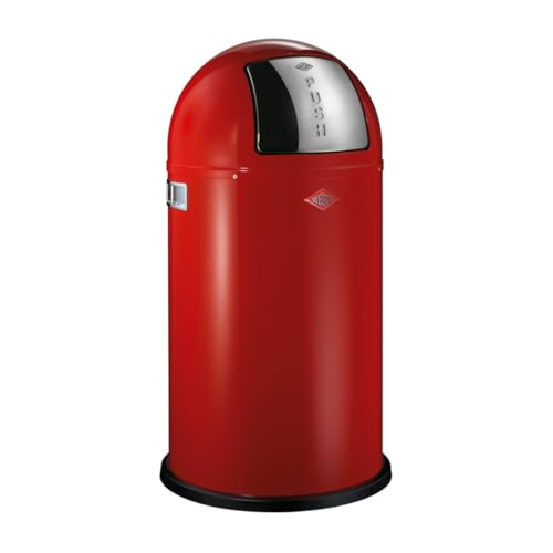 Wesco Pushboy, Pattumiera Di Colore Rosso, Lamiera D'Acciaio Verniciata A Polvere, Volume 50 Litri, Grande Pattumiera In Acciaio Inox, Contenitore Int