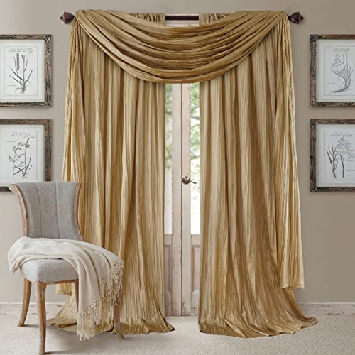 Elrene Atena Set Di Tende Per Finestre In Finta Seta E Mantovana Per Sciarpe, Poliestere, Oro, 52"X84" (2 Panels) & 1 Valance