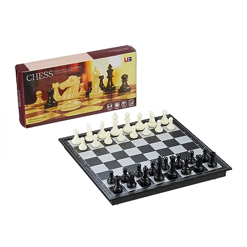Relaxdays Set Di Scacchi Pieghevole, Scacchiera Magnetica, Chess Board 25X25 Cm, Per Viaggi E Gite, Nero Bianco Grigio
