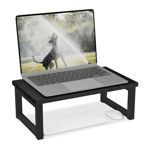 Relaxdays Supporto Per Monitor, Alza Schermo Pc Per Scrivania, Hlp: 15X40X23 Cm, Organizer Ufficio, Industriale, Nero, Fibra Di Legno, 15 X 40 X 23 Cm