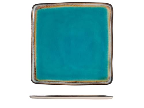 H&H 9064813 Piatto Quadro Teide, Stoneware, Azzurro, 26.5 Cm, Blu