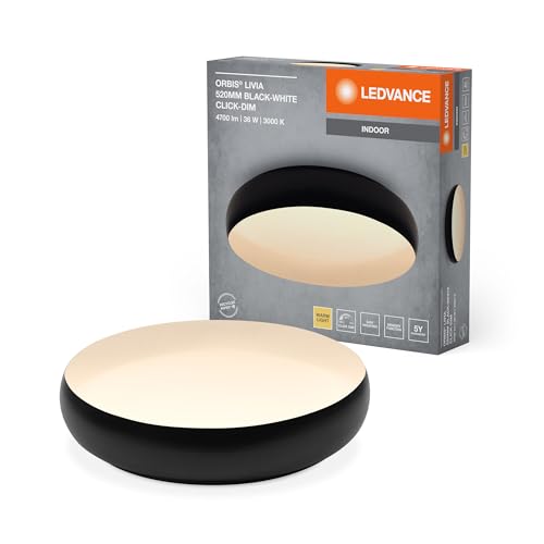 Ledvance Led Orbis Livia Con Anello In Metallo, Bianco E Nero, 36W, 2400Lm, 3000K, 520Mm, 830 Bianco Caldo Amichevole, Dimmerabile In 3 Livelli Con Un