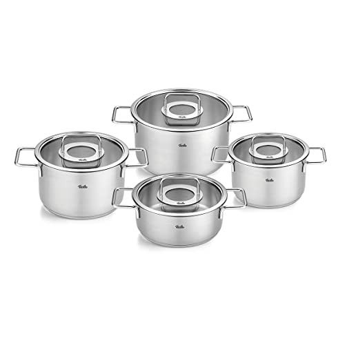 Fissler Pure Collection - Set Di Pentole In Acciaio Inox, 4 Pezzi, Pentole Con Coperchi In Vetro (3 Pentole, 1 Padella), Compatibile Induzione