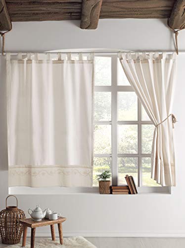 Stanley Hamilton Tende Con Passanti Per Oscurare La Stanza, Ricamate A Mano, Collezione Cottage Disponibile In 4 Gocce (Beige Naturale/Bianco, 167 X 2