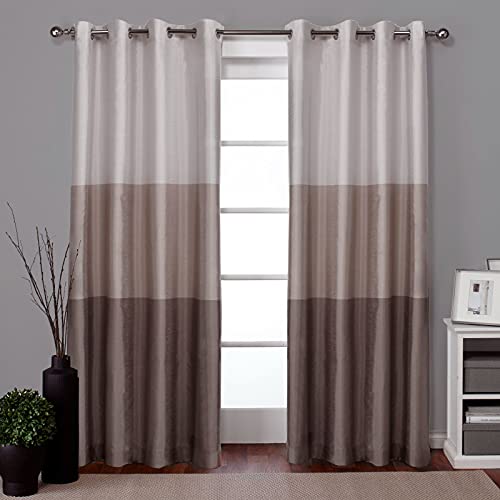 Exclusive Home Tende Exclusive Home Chateau A Righe In Seta Sintetica Con Occhielli Tenda Della Finestra Pannello Coppia, Poliestere, Taupe, 54X108