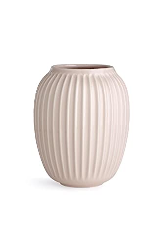 Kähler Hammershoi Vase Aus Porzellan Mit Rillen, Moderne Vase, Rund, Bauchige, Skandinavisches Design Vase Für Blumen, Rosa, 21Cm