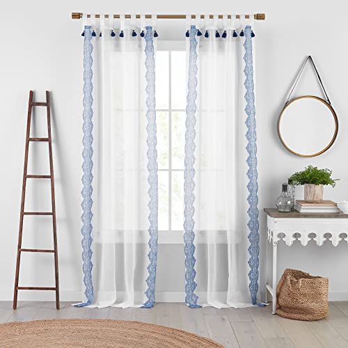 Elrene Home Fashions Shilo Boho - Tenda A Pannello Con Passanti E Nappe, 132 X 213 Cm, Colore: Indaco