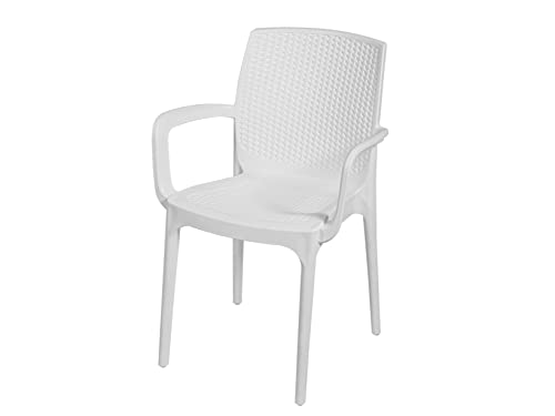 H&H Sedia Con Bracciolo, Polyrattan, Bianco, Medium
