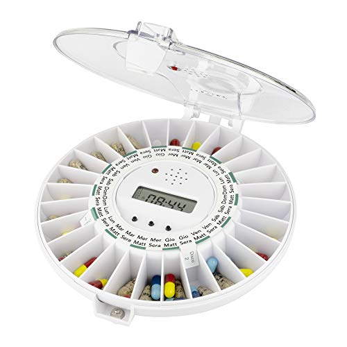 Tabtime Distributore Di Pillole Automatico (Istruzioni In Italiano) Con Coperchio Trasparente Bloccabile, 6 Timer Al Giorno. Ideale Per Anziani E Pazi