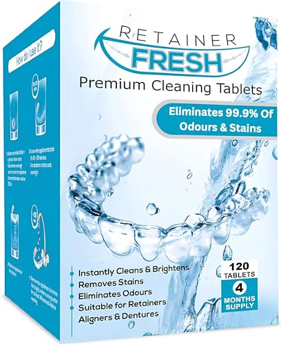 Retainer Fresh Pastiglie Detergenti - 120 Compresse, Pulizia Bite, Pulizia Dentiere, Compresse Apparecchi Ortodontici, Per Una Luminosa E Antimacchia