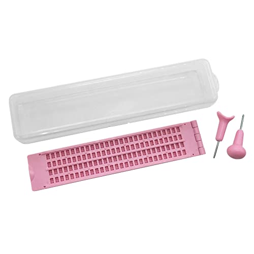Tavoletta Braille - 4 Linee 28 Celle Con 2 Punteruolo In Plastica, Colore Rosa, Incluso Punteruolo Di Forma Rotonda E A Sella Per Braille