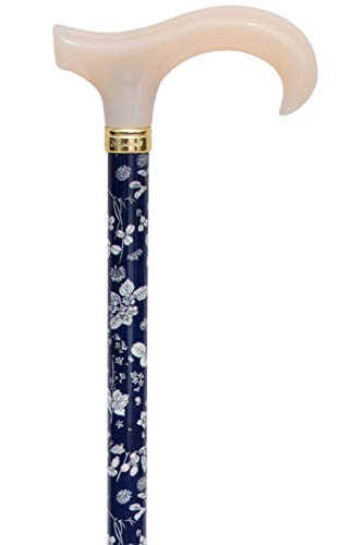 Petite - Bastone Da Passeggio Regolabile Derby Con Motivo Floreale, Colore: Blu Navy E Bianco