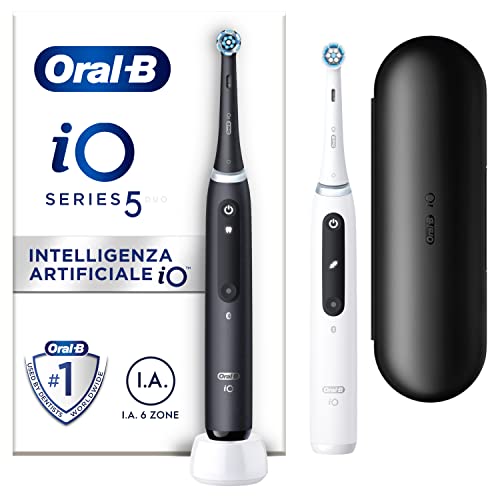 Oral-B Spazzolino Elettrico Ricaricabile Io 5N, Sensore Di Pressione, Intelligenza Artificiale, 5 Modalità Di Spazzolamento, 1 Testina, 2 Spazzolini,