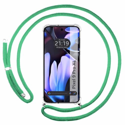 Tumundosmartphone Custodia A Sospensione Trasparente Per Google Pixel 9 Pro Xl 5G Con Cordone Verde Acqua