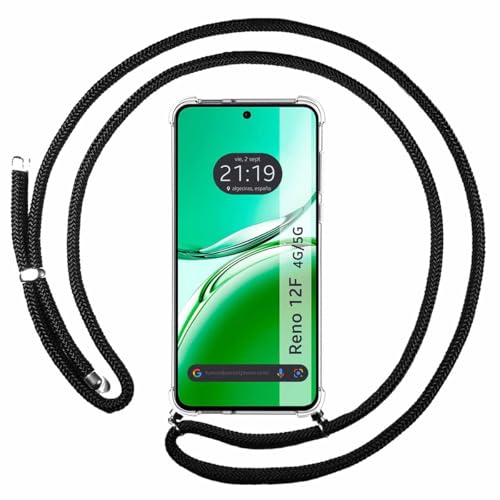 Tumundosmartphone Custodia Sospesa Trasparente Per Oppo Reno 12F 4G / 12F 5G Con Cordone Nero