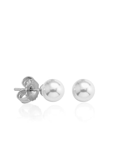 Majorica - Orecchini Lyra Di Perla In Argento Sterling - Elaborati In Argento Rodiato - Perla Bianca Da 10 Mm - Chiusura A Perno - Gioielli Da Donna