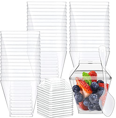 50 Set Bicchieri Da Dessert,150Ml/5Oz Tazze Da Dessert In Plastica,Riutilizzabili Bicchierini In Plastica Trasparente Finger Food Contenitori Tazza Pl