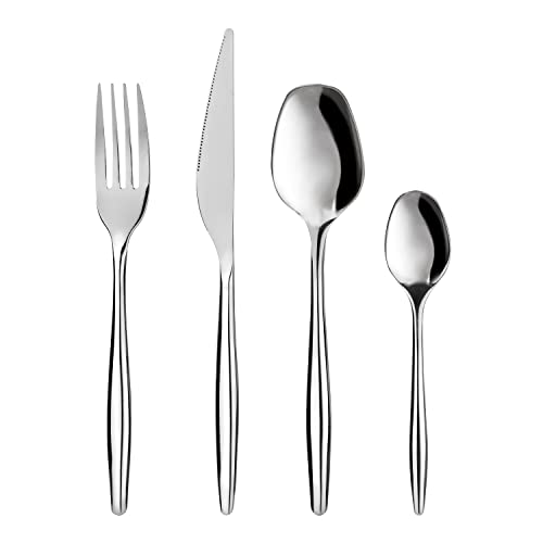 Kasanova Set Posate 6 Persone Alfa, Gamma E Omega, Set Posate 24 Pezzi Acciaio Inox Con Forchetta, Coltello, Cucchiaino E Cucchiaio (Gamma)