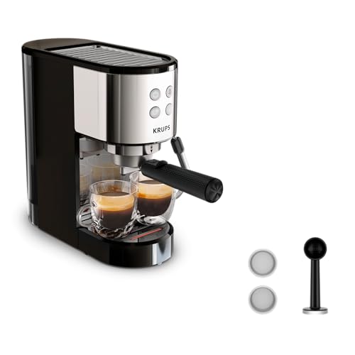 Krups Virtuoso Essential Xp441810 - Macchina Per Caffè Espresso In Acciaio Inox, 15 Bar, Design Sottile, Pannello Di Controllo A 4 Funzioni, Con Acces