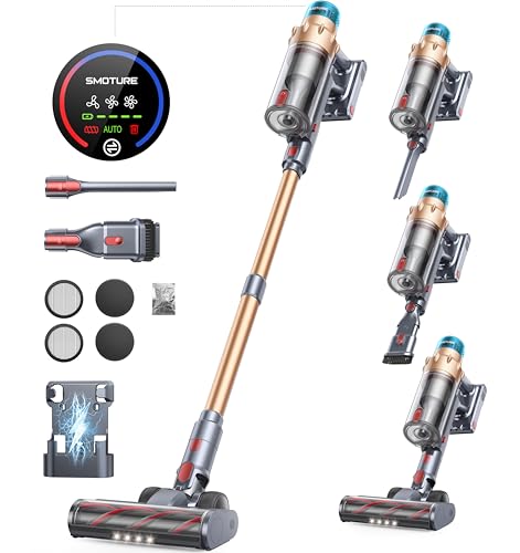 Aspirapolvere Senza Fili Potente 550W/45Kpa/60Mins, Scopa Elettrica Senza Fili Con Autoportante, Modalità Automatica E Ricarica A Parete, Led Touchscr