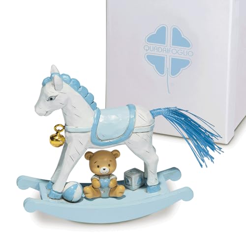 Cavallo A Dondolo Azzurro 8Xh.7 Con Scatola Bomboniera Battesimo Nascita