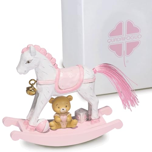Cavallo A Dondolo Rosa 11Xh.10 Con Scatola Bomboniera Battesimo Nascita