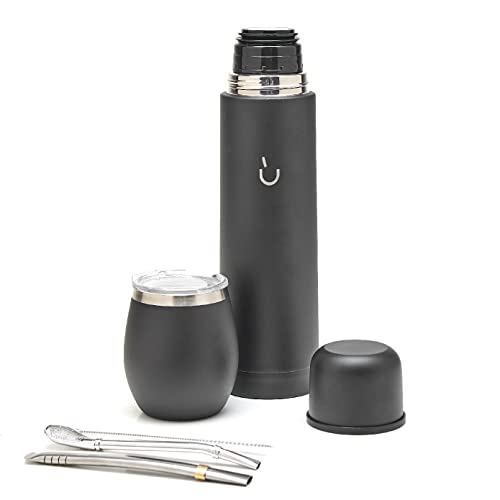 Balibetov Set Completo Yerba Mate - Zucca Mate Moderna, Thermos, Bombilla E Spazzola Per La Pulizia Inclusi - Tutto In Acciaio Inossidabile 304 18/8 D
