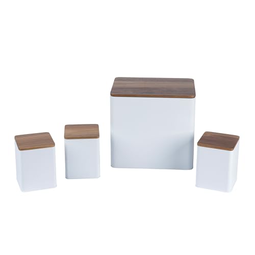 Salter Bw12900Weu7 Toronto Set Da 4 Pezzi Da Banco – Portapane, Tè, Zucchero, Caffè, Contenitori Per Conservazione, Finitura Bianca Verniciata A Polve