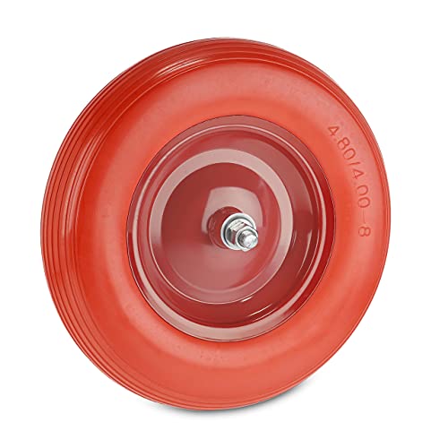 Relaxdays Ruote Carriola 4.80 4.00-8, Gomma Piena Con Cerchione In Acciaio E Asse, Da Carrello, Fino 120 Kg, Rosso