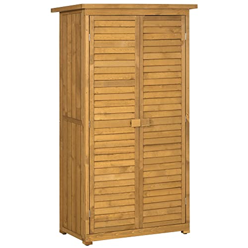 Outsunny Casetta In Legno Da Giardino Con Tetto Impermeabile, Armadio Da Esterno Porta Attrezzi Da Giardino Con 3 Mensole, 87X46.5X160Cm