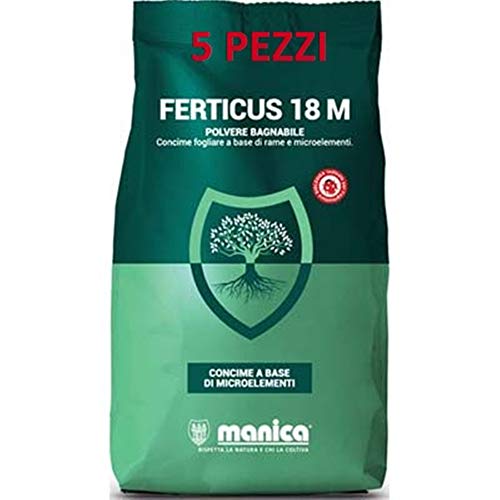 Manica 5 Pezzi Concime Fogliare In Polvere Bagnabile A Base Di Microelementi 1 Kg X 5 Pezzi=5 Kg -Ferticus 18 M