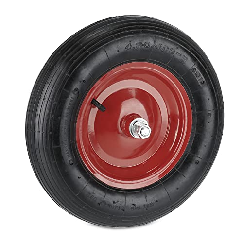 Relaxdays Ruote Carriola 4.80 4.00-8, Da Gonfiare, Cerchione In Acciaio E Asse, Penumatico, Ruotino Carrello, Nero Rosso